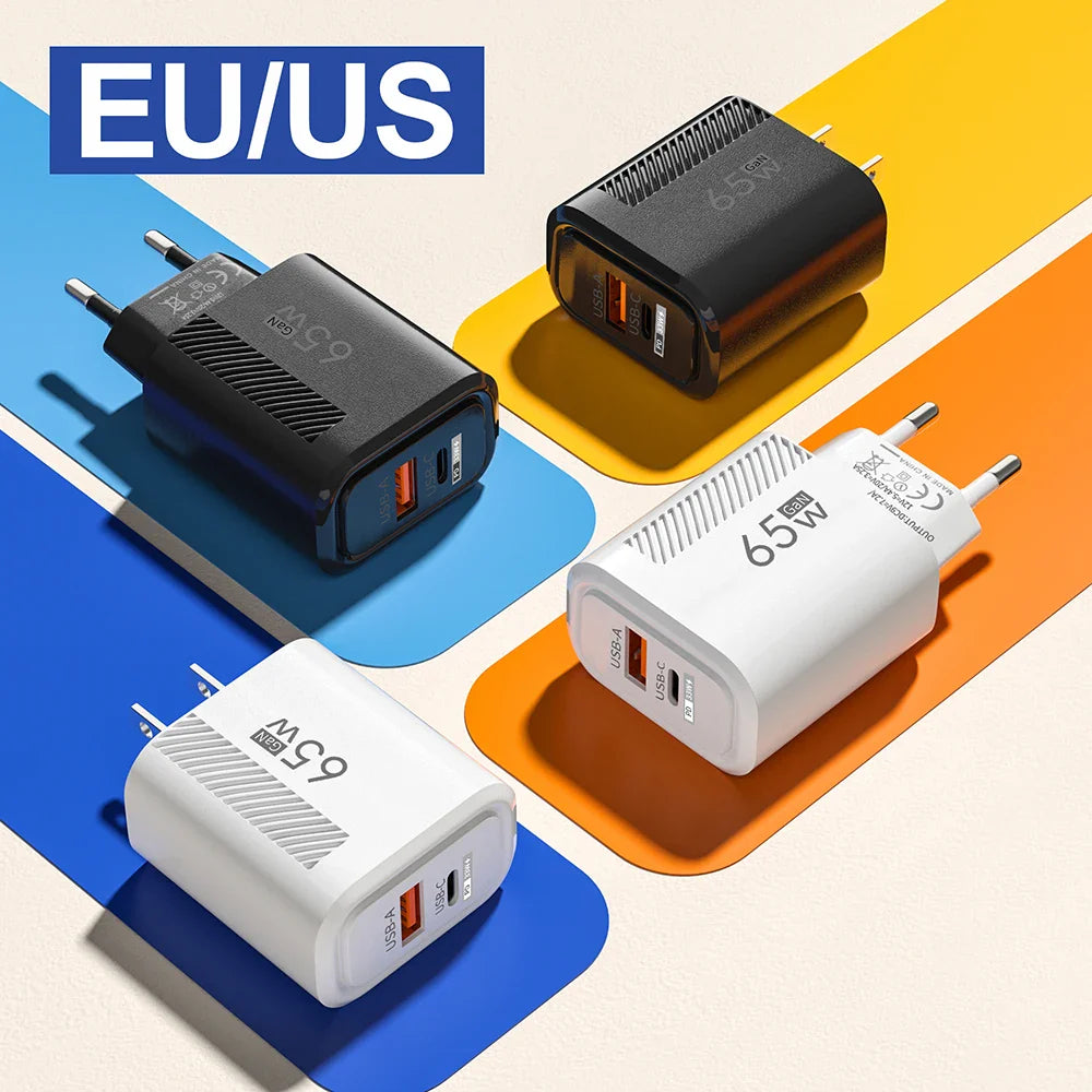 65W GaN Fast Charging USB Type C Charger US/EU Plug PD 3.0 Quick Charge Wall Charger For Phone Adapter For iPhone Huawei Samsung Pi-Mart