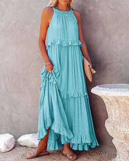 Elegant Apricot Ruffle Maxi Dress FitiqueFit