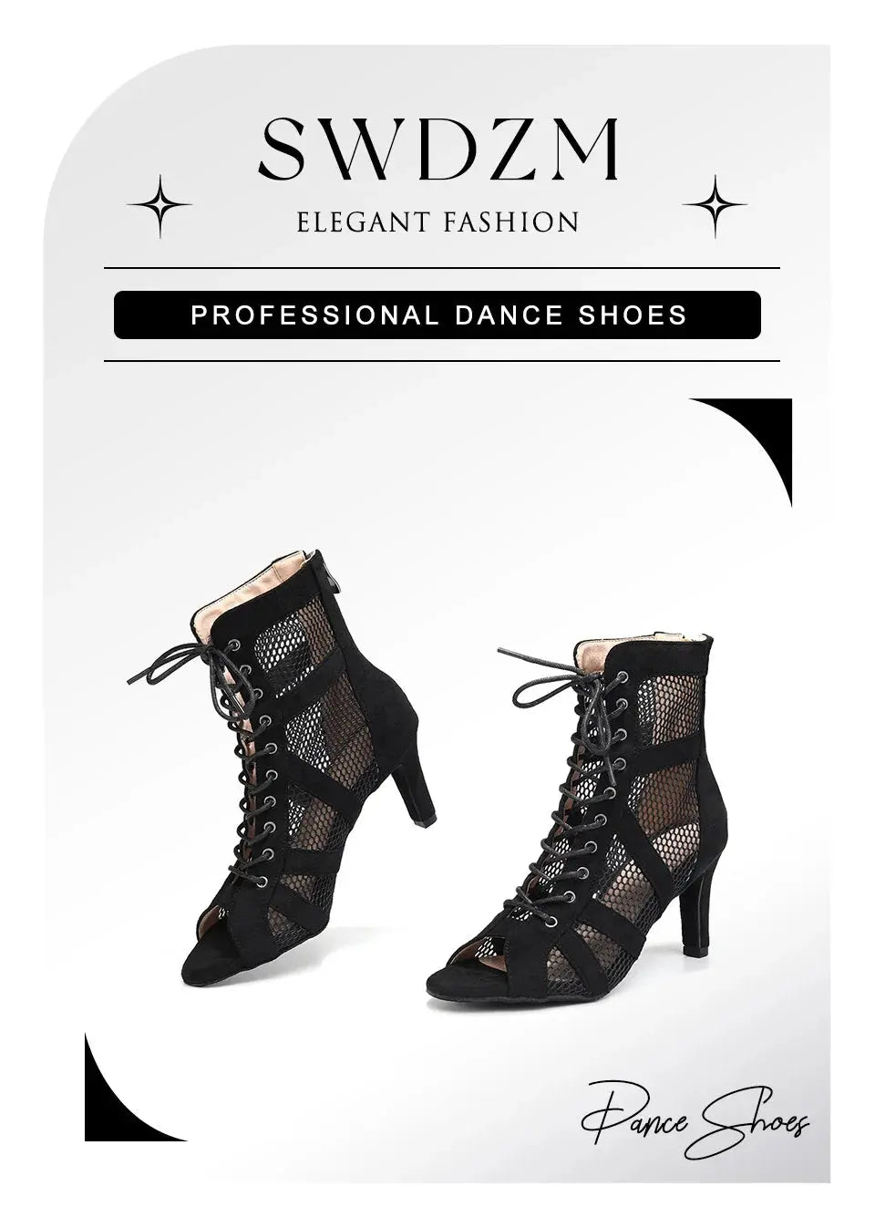 Women Latin Dance Shoes Black Boots High-Top High Heels Salsa Sandals Mesh Tango Boots Ladies Woman Party Ballroom Dance Shoes NovaCart