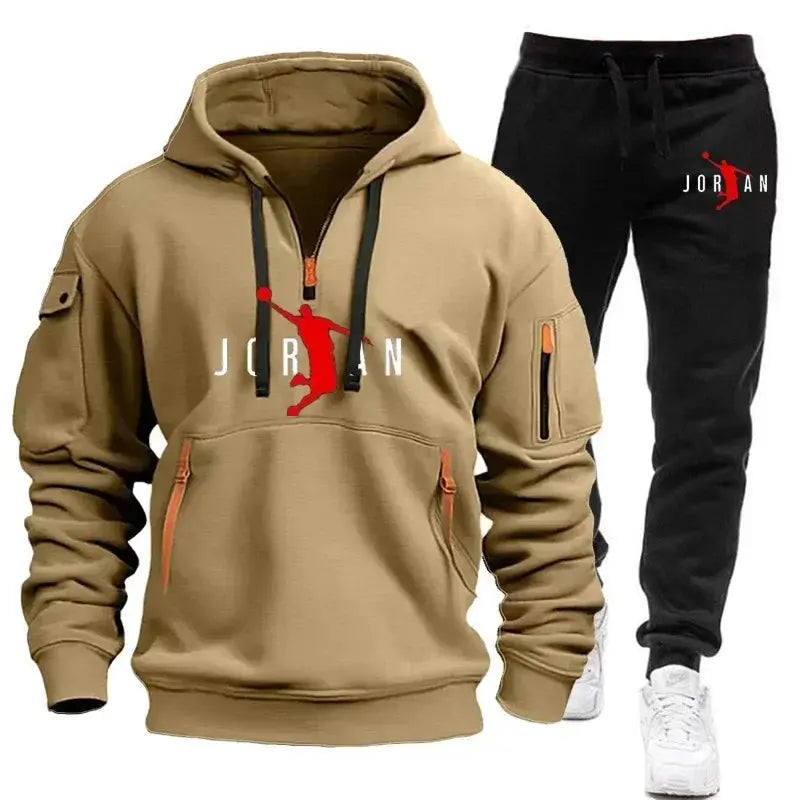 Men 2025 Autumn Winter Printed Blazer and Tracksuit Pants Set Casual Jogging Sportswear for Outdoor Activities and Street Fashio NovaCart