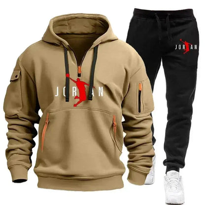 Men 2025 Autumn Winter Printed Blazer and Tracksuit Pants Set Casual Jogging Sportswear for Outdoor Activities and Street Fashio NovaCart