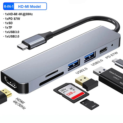 USB C Docking Station PD 100W USB C HUB Type C to HDMI-Compatible Adapter 4K 30Hz VGA RJ45 USB 3.0 HUB USB Splitter for MacBook Pi-Mart