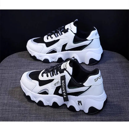 CINESSD 2023 Trendy Mesh Platform Sneakers Leather Shoes Breathable Casual Sports Shoes Women Flats NovaCart