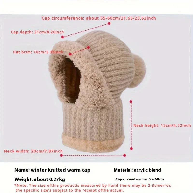 Winter Lined Knit Hat with Earflap & Hooded Neck Gaiter FitiqueFit