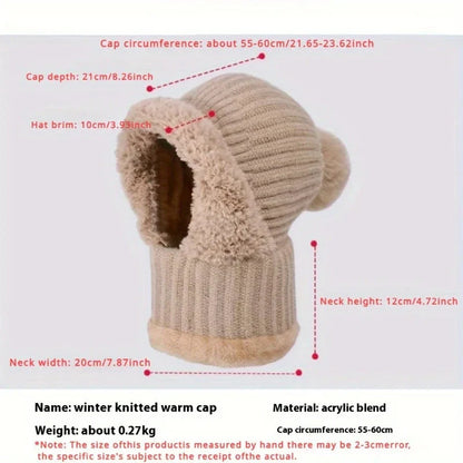 Winter Lined Knit Hat with Earflap & Hooded Neck Gaiter FitiqueFit