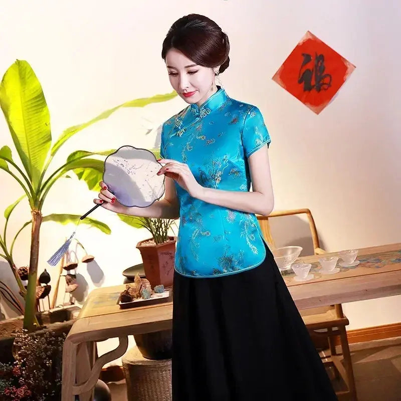 Elegant Ethnic Style Streetwear Cheongsam Qipao Tees Fashion Clothes Tshirts Vintage Shirts for Women Y2k Tops Women Clothing NovaCart