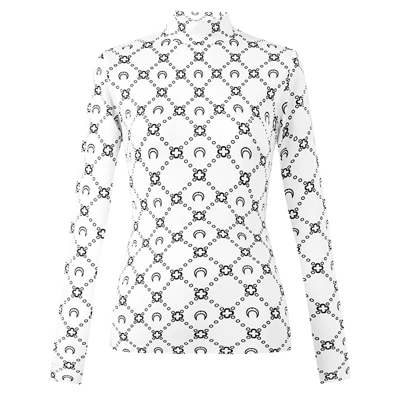 Woman Clothes Korean Moon Print Long Sleeve T-Shirt Fashion Casual Layered Sun Protection Top Ice Silk Basic Tee Spring Autumn NovaCart