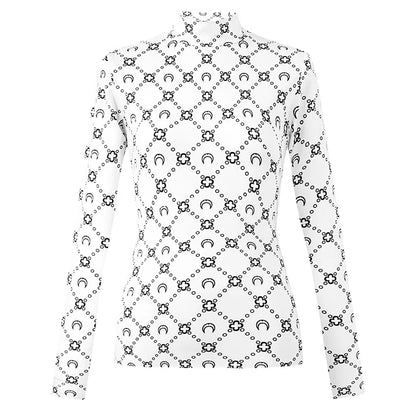 Woman Clothes Korean Moon Print Long Sleeve T-Shirt Fashion Casual Layered Sun Protection Top Ice Silk Basic Tee Spring Autumn NovaCart