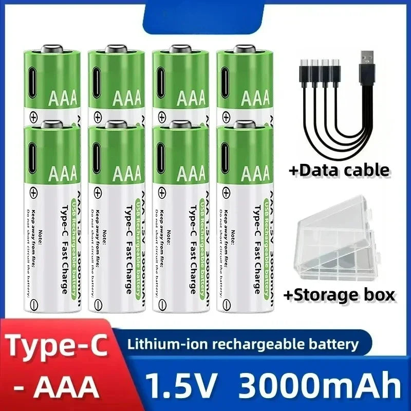 2025NEW Lithium-Ion Battery Type-C Rechargeable High-Capacity Battery AA&AAA Battery For remote control, mouse, electric toys Pi-Mart