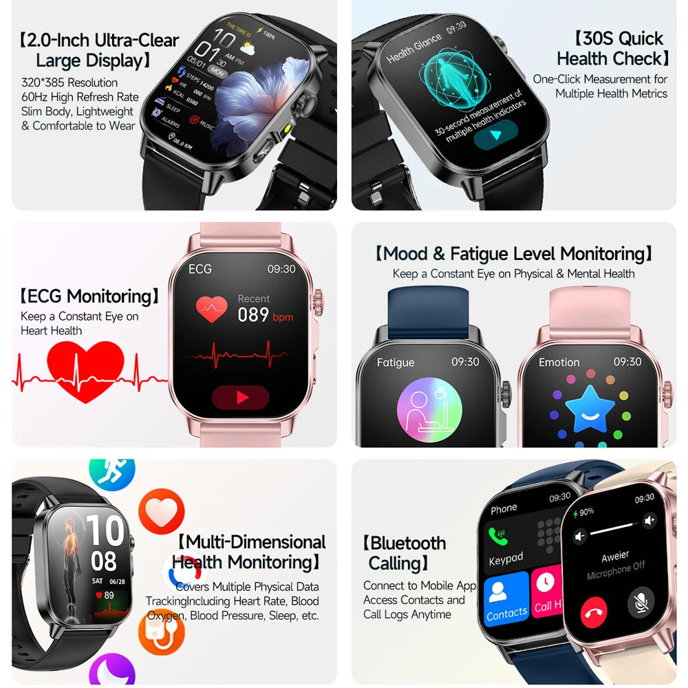 2026 New Model Uric Acid & Lipid Health Analysis Smart Watch Men ECG+PPG Bluetooth Call 2.01-inch Flashlight Smartwatch Women NovaCart