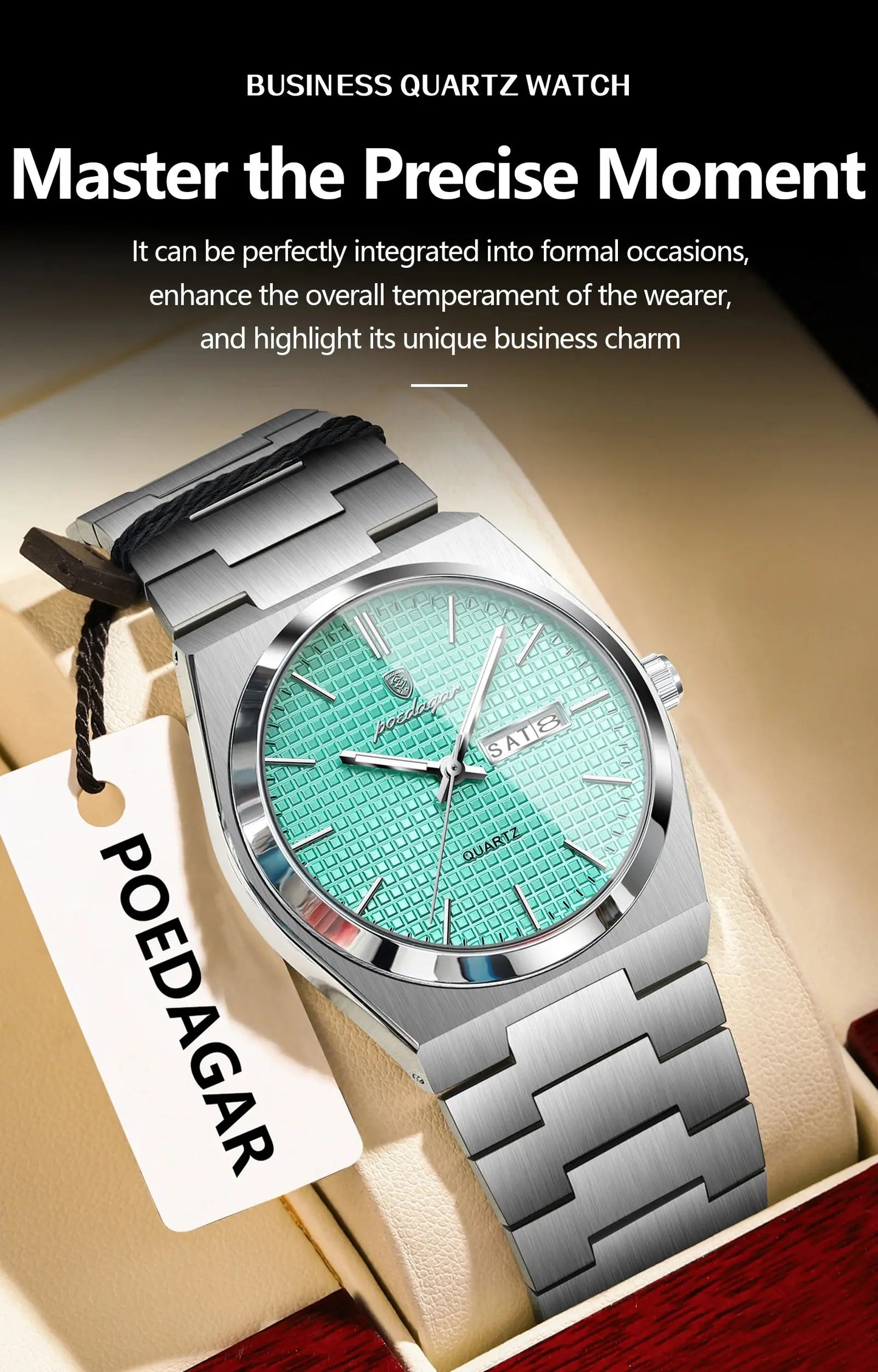 POEDAGAR Top Exquisite Male Watch Stainless Steel Waterproof Luminous Fashion Quartz Men's Watches Date Week Wristwatch For Men NovaCart