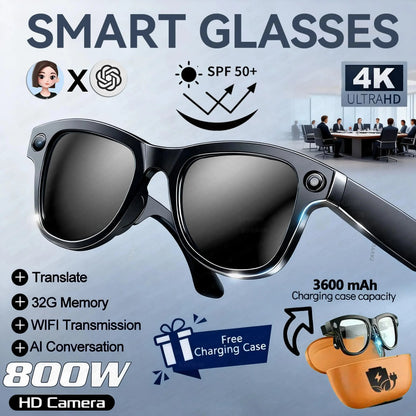 2026 New 32G Memory 800W 4K Camera Smart Glasses Men Photos&Videos 3600mAh Power Bank 120+Languages Translation AI Glasses Women NovaCart
