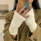 Women's Warm Plush Half-Finger Gloves for Autumn Winter Multi-Functional Cute Office Wear Cold-Resistant Fingerless Mittens Pi-Mart