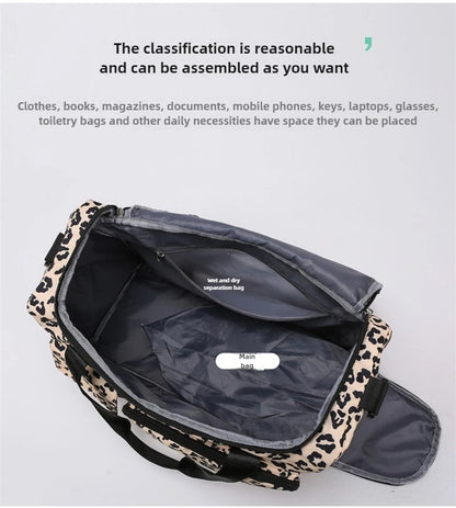 Classic Leopard Print Large Capacity Leisure Luggage Bag with Multiple Pockets and Shoe Compartment Sports Fitness Travel Bag NovaCart