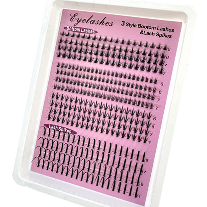 16Rows Bottom Lashes(6-7mm) and Spikes(15-21mm) Mix DIY Eyelash Extension Wispy Individual Lash Spikes Clusters DIY Lashes Tools NovaCart