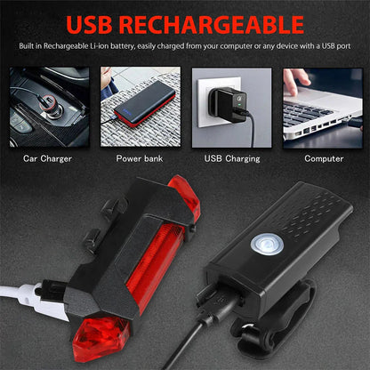 Bike Light Set Front Light with Taillight USB Rechargeable Easy to Install 3 Modes Bicycle Accessories for the Bicycle Road MTB Pi-Mart
