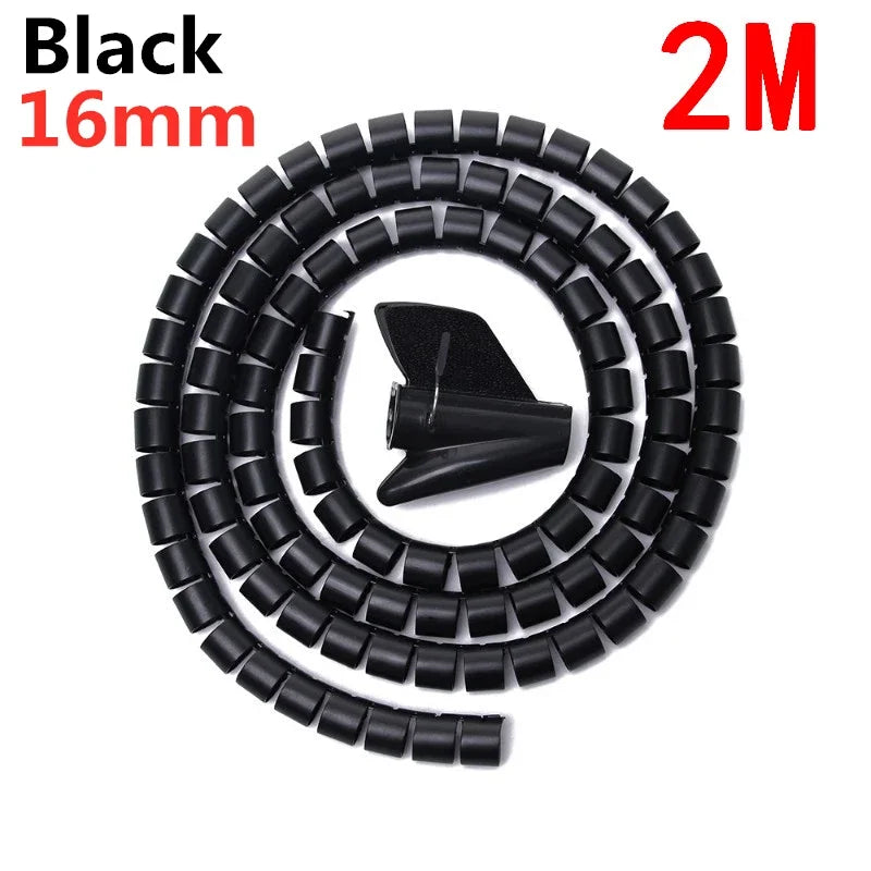 Flexible 2M 16/10mm Spiral Cable Wire Protector Tube Clip for Computer Cord Organizer Management Tools Protective Pi-Mart