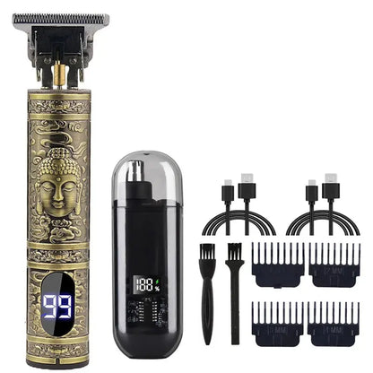 T9 Vintage Men's Electric Hair Clipper Beard Trimmer/Rechargeable Hair Cutting Machine With Nose Hair Trimmer Kit Boyfriend Gift NovaCart