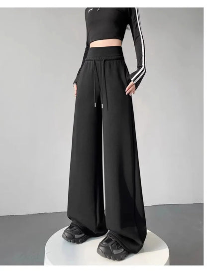 Gray High-Waist Loose Wide-Leg Straight Pants Women FitiqueFit