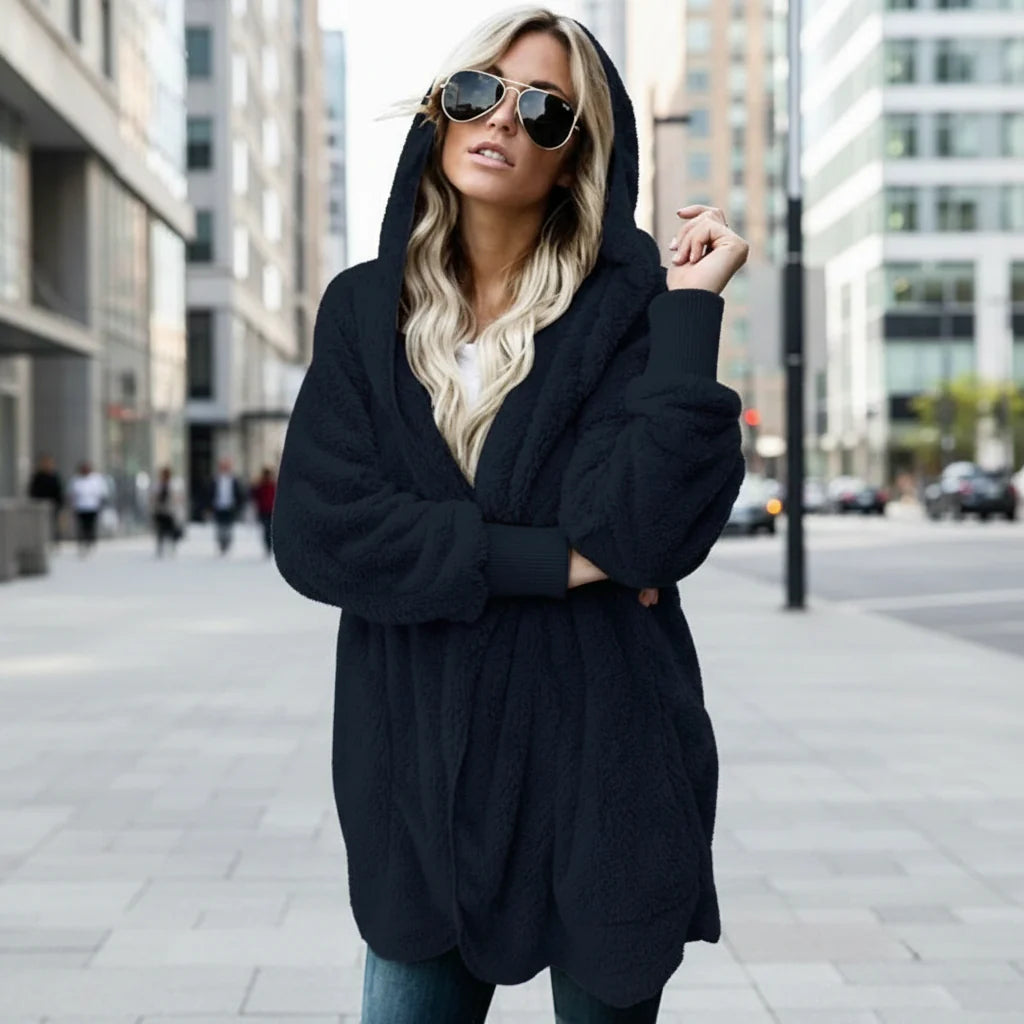 Double Fleece Plush Hooded Cardigan Jacket Women FitiqueFit