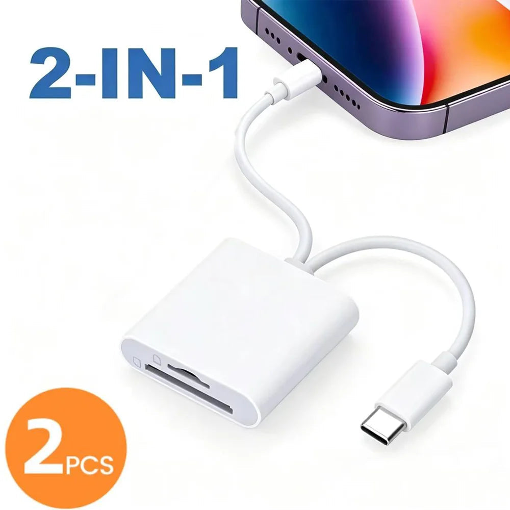 2 In 1 OTG Card Reader Type C Lightning to SD TF Memory Card Adapter For PC Laptop iPhone Multi Smart Cardreader No APP Requires Pi-Mart