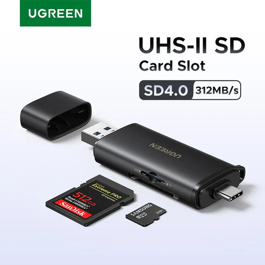 UGREEN SD4.0 Card Reader 312MB/s USB-C/USB-A USB Memory Card Reader for SD Micro SD UHS-II for Laptop iPhone Samsung iPad PC Pi-Mart
