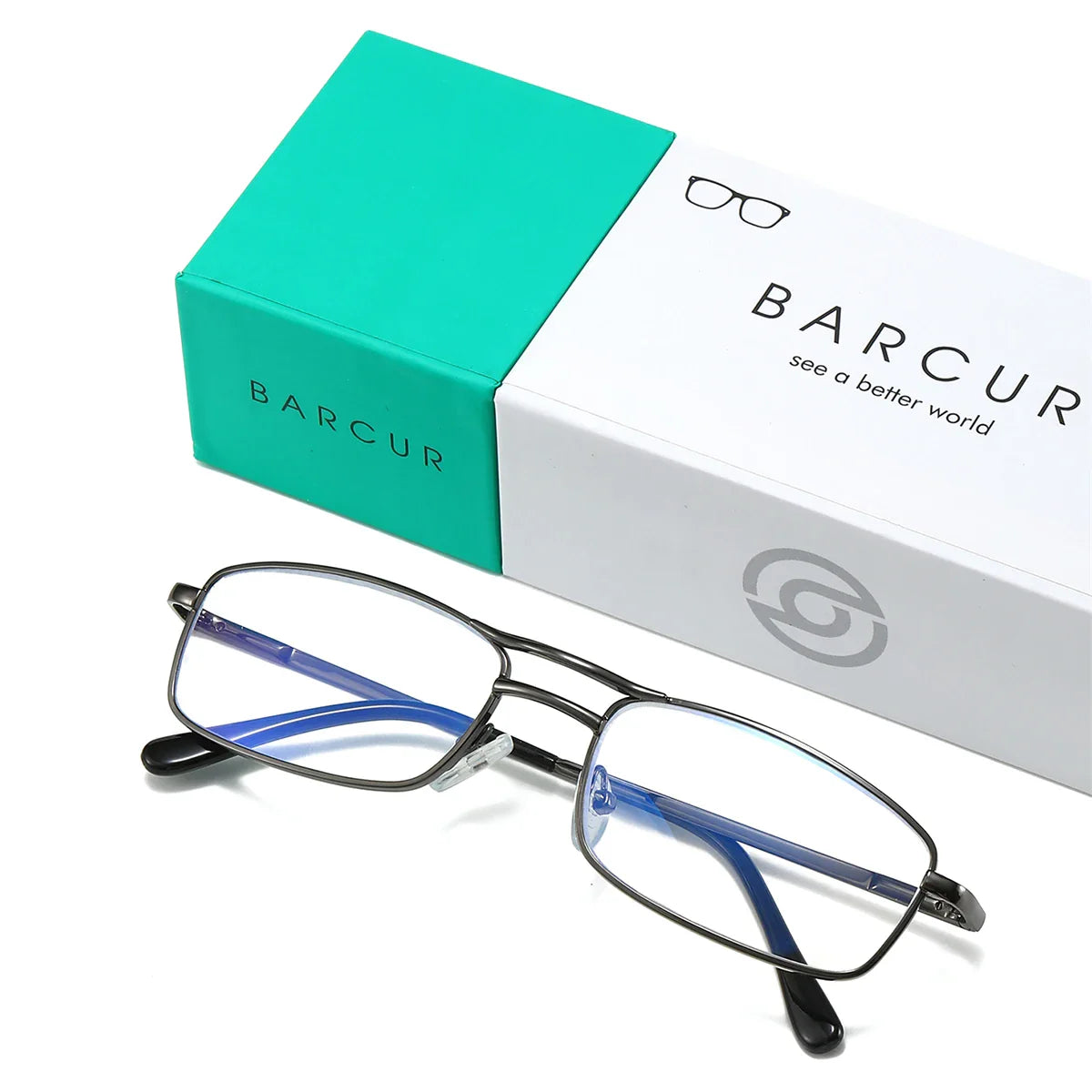 BARCUR Fashion Business Presbyopia Eyeglasses for Men and Women Ultra-Light Double Bar Alloy Rectangular Small Frame Transparent HD Reading Glasses Stevvex