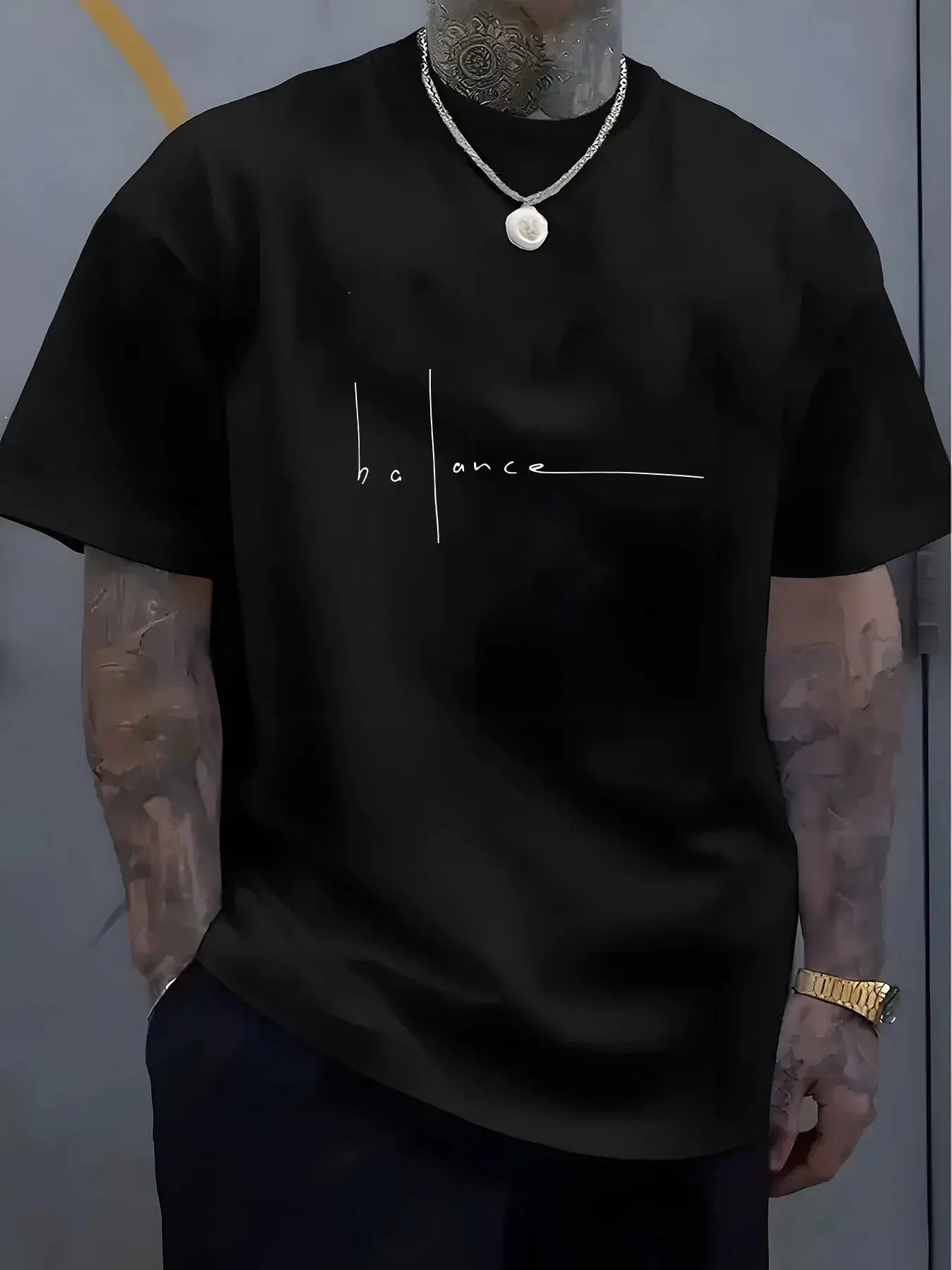 Men's summer 100% pure cotton fashionable casual sports loose trend balance letter print round neck short sleeved T-shirt top NovaCart