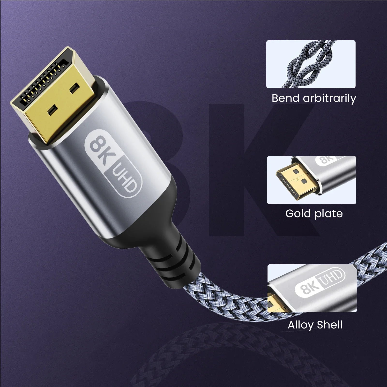 8K DP Cable DisplayPort Cable 1.4 High Speed Display Port Cord 8K@60Hz  G-Sync FreeSync 4K@144Hz 2K@240Hz HDR 10 32.4Gbps Pi-Mart