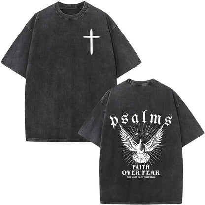 Christian Jesus Faith Over Fear Bible Verse Washed T-shirts Men Women Fashion Vintage Oversized T Shirts Harajuku Cotton T-shirt NovaCart