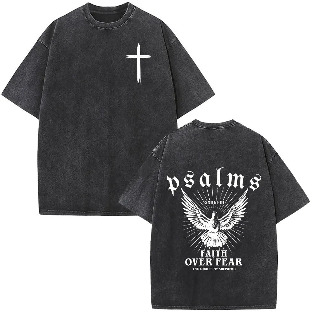 Christian Jesus Faith Over Fear Bible Verse Washed T-shirts Men Women Fashion Vintage Oversized T Shirts Harajuku Cotton T-shirt NovaCart