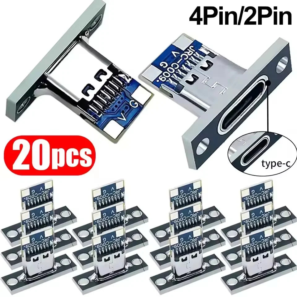 USB 3.1 Type C Socket with Screw Fixing Plate Type-C USB Jack 3.1 Type-C 4Pin 2Pin Female Connector Jack Charging Port Pi-Mart