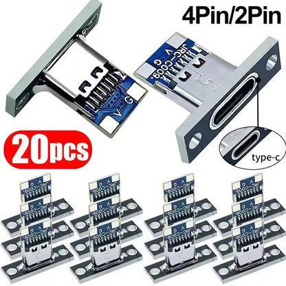 USB 3.1 Type C Socket with Screw Fixing Plate Type-C USB Jack 3.1 Type-C 4Pin 2Pin Female Connector Jack Charging Port Pi-Mart