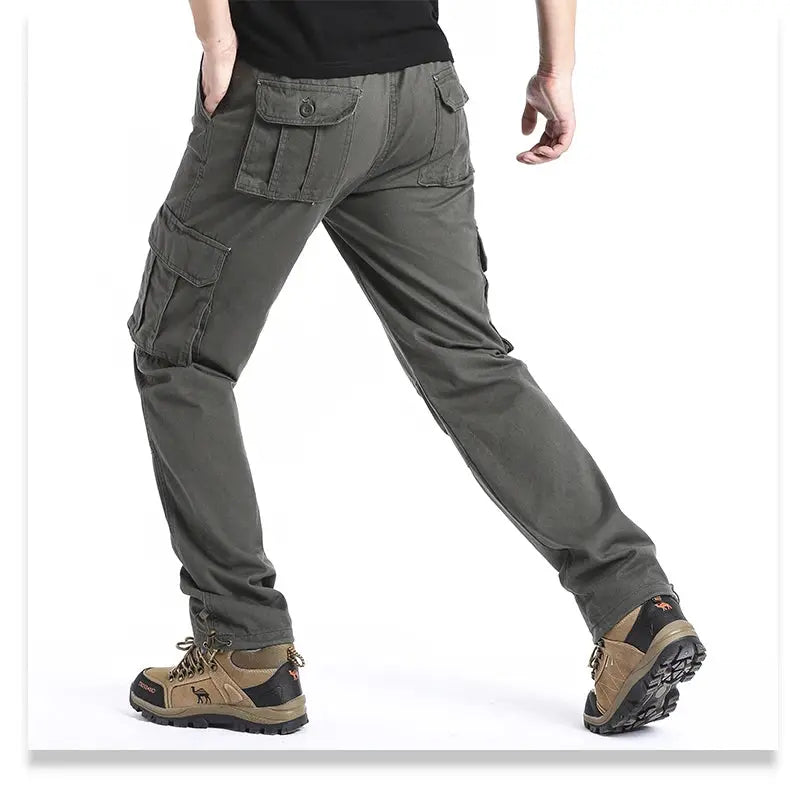 Large Pocket Loose Overalls Men's Outdoor Sports Jogging Tactical Pants Elastic Waist Pure Cotton Casual Work Pants NovaCart