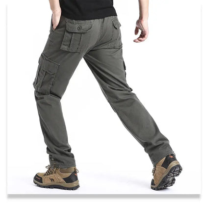 Large Pocket Loose Overalls Men's Outdoor Sports Jogging Tactical Pants Elastic Waist Pure Cotton Casual Work Pants NovaCart
