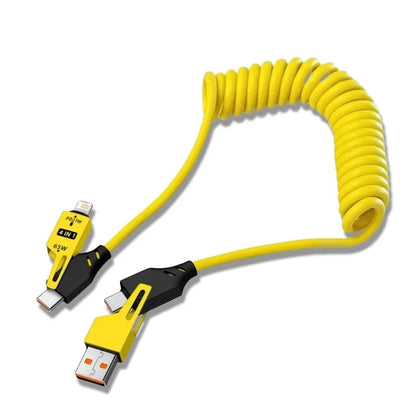 4 in 1 65W Spring Short Data Cable 6A USB Type C Spring Telescopic Quick Charger Wire Spring USB Cable for iPhone 15 14 13 12 Pi-Mart