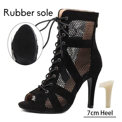 Women Latin Dance Shoes Black Boots High-Top High Heels Salsa Sandals Mesh Tango Boots Ladies Woman Party Ballroom Dance Shoes NovaCart