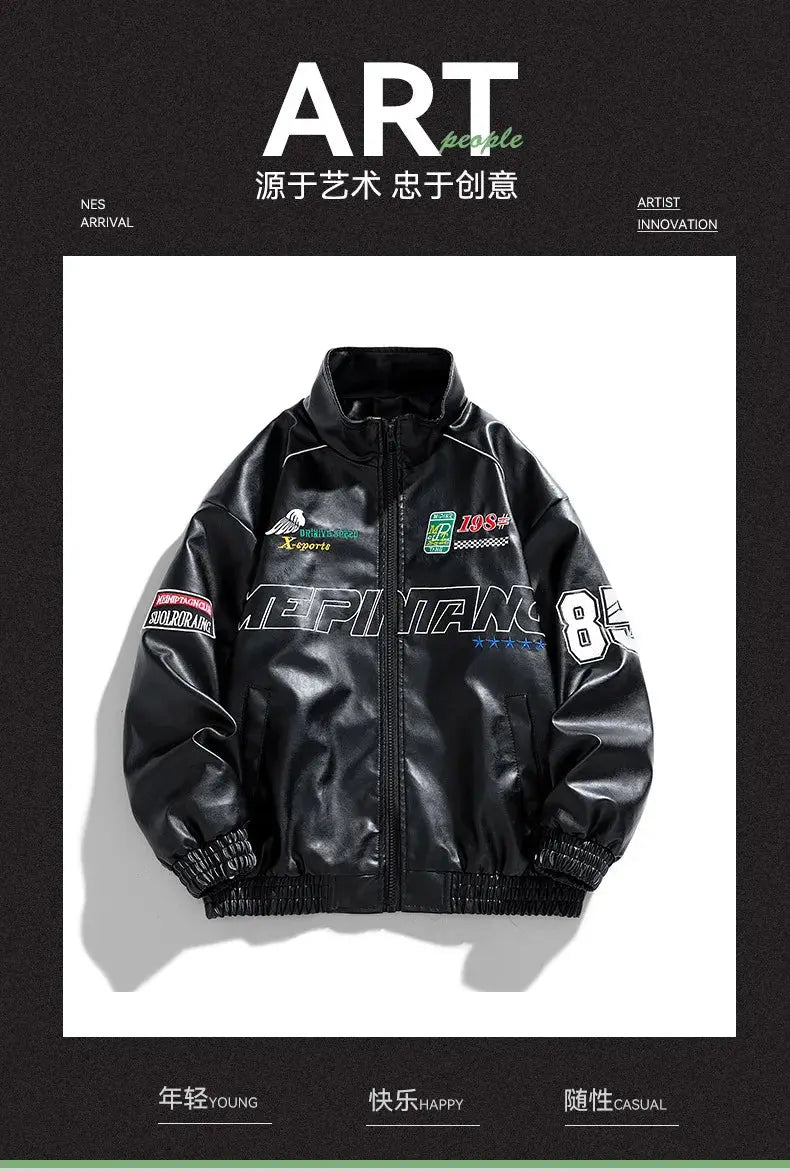 Men's Leather Jacket 2026 New Fall Standing Collar Motorcycle Coat PU Leather Jacket Trendy American Casual Outfit Coat NovaCart