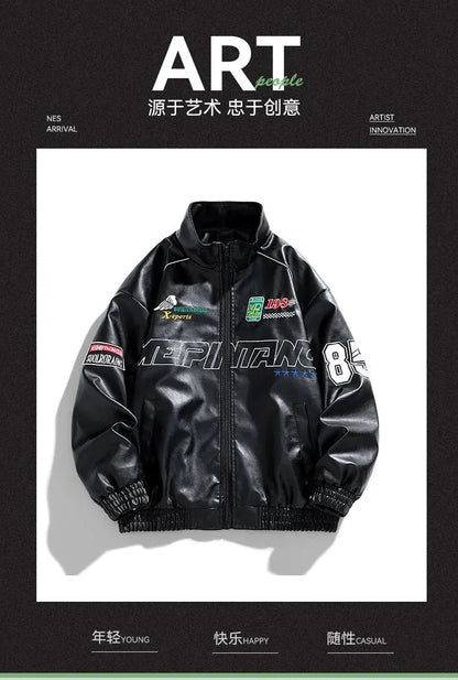 Men's Leather Jacket 2026 New Fall Standing Collar Motorcycle Coat PU Leather Jacket Trendy American Casual Outfit Coat NovaCart