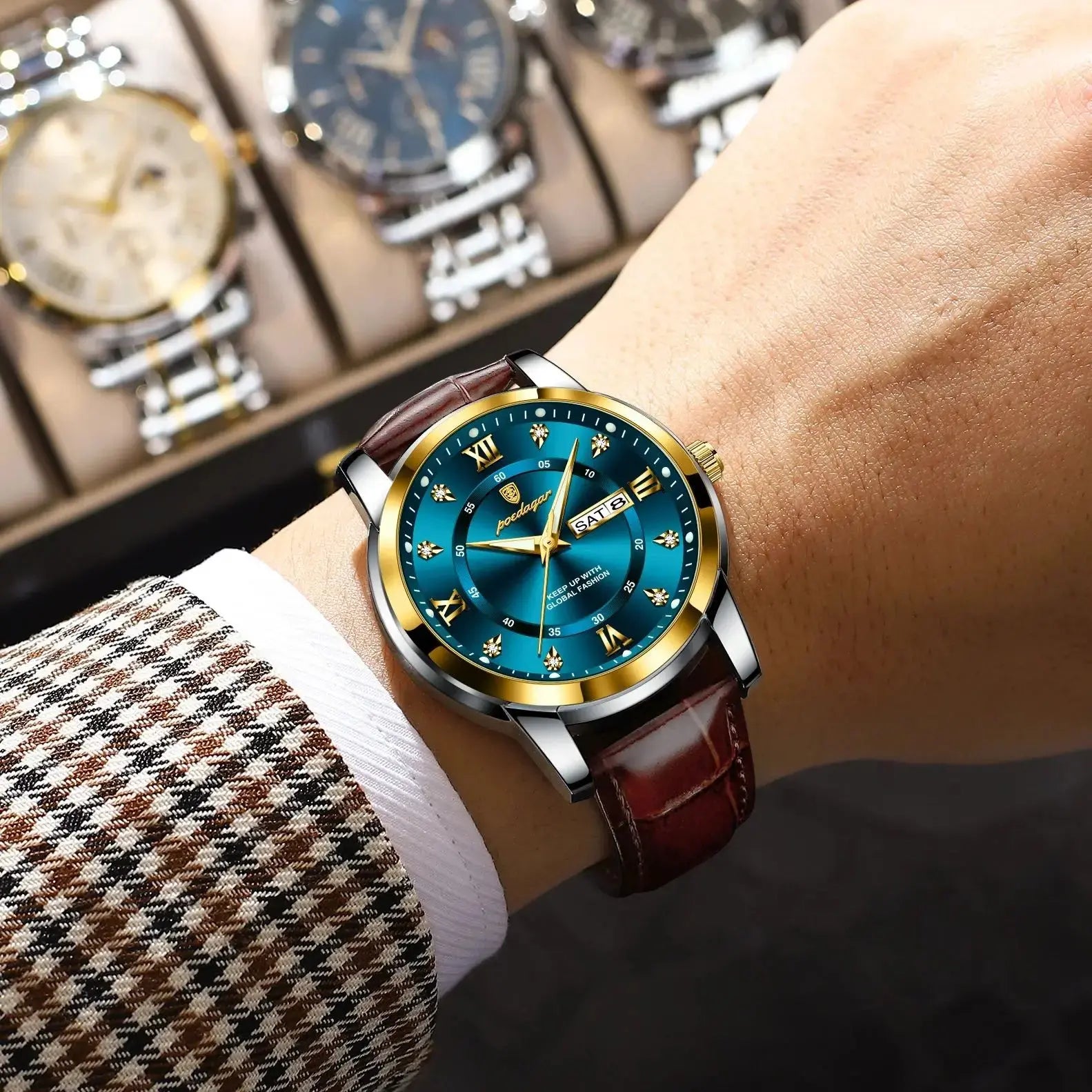 POEDAGAR Luxury Business Male Wristwatch Waterproof Luminous Leather Man Watch Date Week Sport Casual Men's Quartz Watches reloj NovaCart
