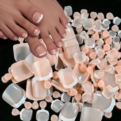 120Pcs 9-Colors French Fake Toenails Summer Short Sqaure Press On Toe Nails Tips Glossy Nude/Pink/Brown Full Cover False Toenail NovaCart