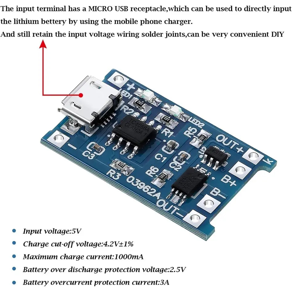 10pcs 5V 1A 18650 Lithium Battery Charging Board TP4056 Lithium Charging Mini/Micro USB Type C Charge Module With Protect Pi-Mart