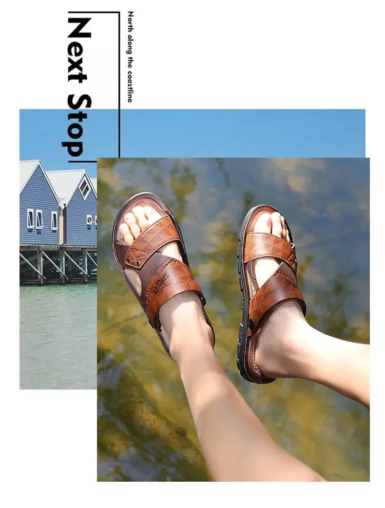 Leather Sandals For Men Summer Fashion Beach Shoes Male Trend Men's Casual Slippers Non-slip Open-toe Sandals Shoes Male NovaCart