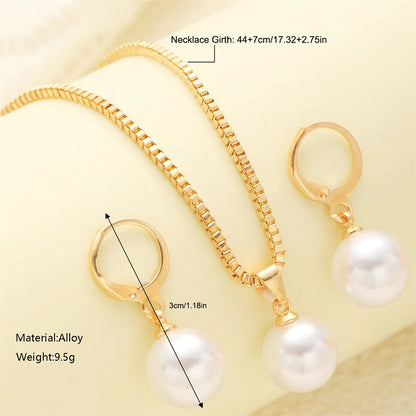 Round Pearl Jewelry Set Of Earring Pendant Necklace