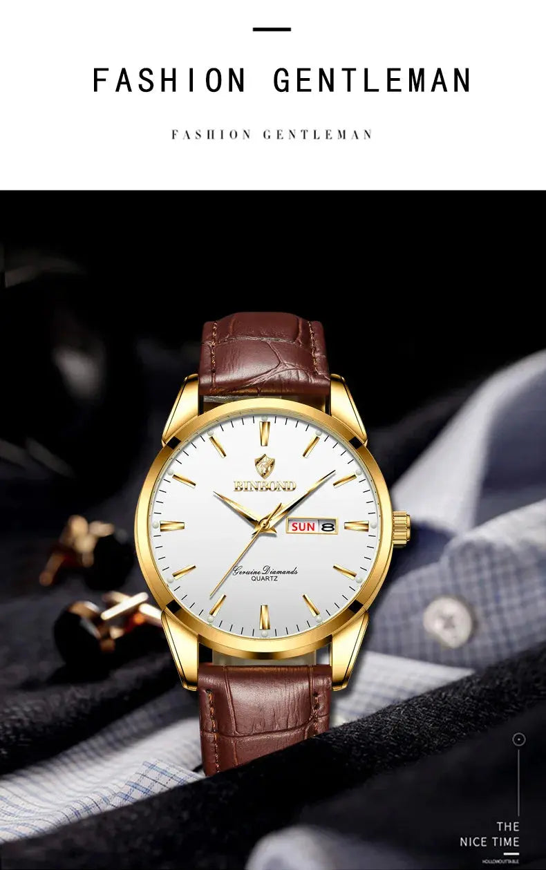 BINBOND Top Luxury Brand Fashion Watch For Men Waterproof Clock Man Date Quartz Wrist Watches Leather Strap Business Man Watch NovaCart