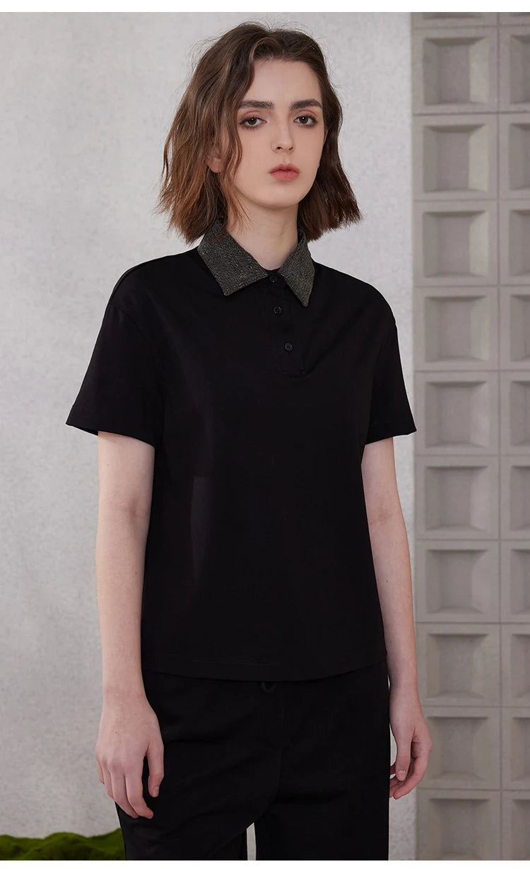 K2067L Luxury Brand Women's Clothing Shirt Collar Pima Cotton Summer Short Sleeved T-Shirt ladies clothes NovaCart