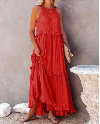 Elegant Apricot Ruffle Maxi Dress FitiqueFit