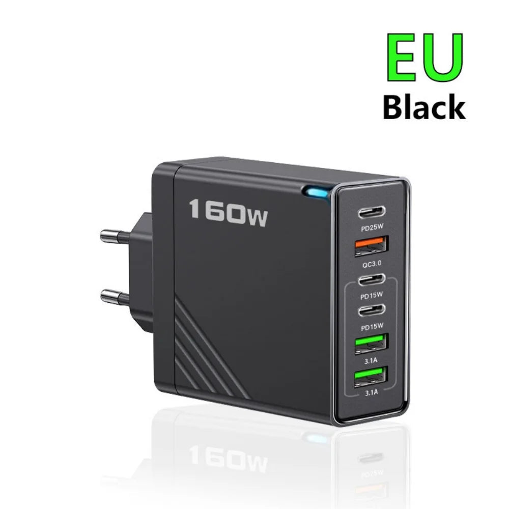 160W USB C Charger Fast Charging PD QC3.0 Wall Charger Adapter For iPhone 16 Samsung S24 Xiaomi Huawei Multi Ports Phone Charger Pi-Mart
