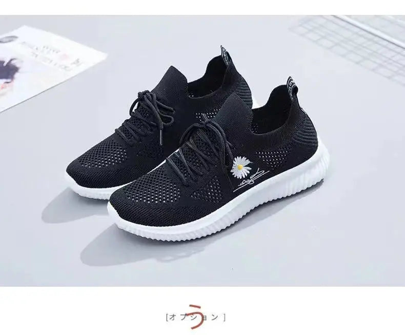 Summer Small White Shoes for Women's Casual Flying Knitted Shoes Comfortable Soft Sole Breathable Running Students' Shoes NovaCart