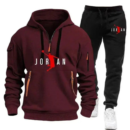 Men 2025 Autumn Winter Printed Blazer and Tracksuit Pants Set Casual Jogging Sportswear for Outdoor Activities and Street Fashio NovaCart